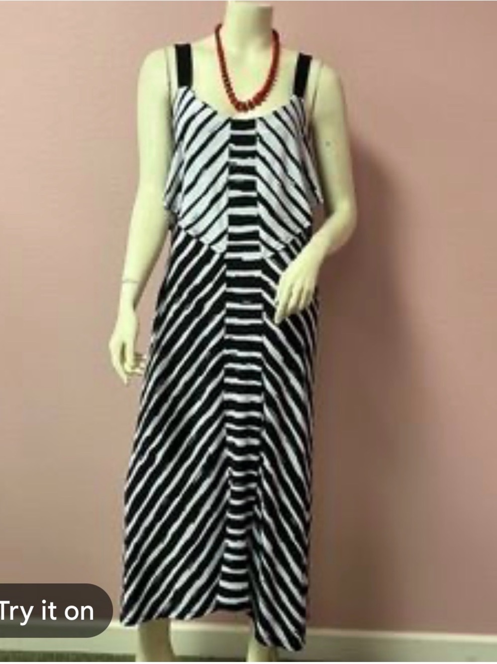 Black & White Striped Sleeveless Maxi Dress w/pockets & wide shoulder straps (S)